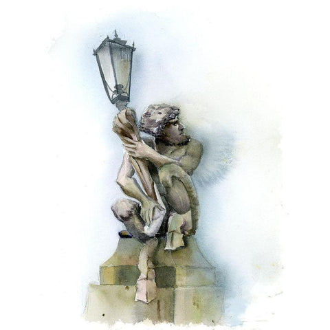 Lamp Post Gold Ornate Wood Framed Art Print with Double Matting by Shefranov, Olga