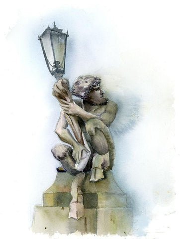 Lamp Post White Modern Wood Framed Art Print with Double Matting by Shefranov, Olga