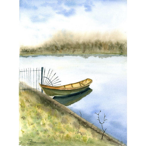 Boat on the Water Gold Ornate Wood Framed Art Print with Double Matting by Shefranov, Olga