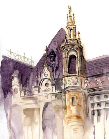 Castle II White Modern Wood Framed Art Print with Double Matting by Shefranov, Olga