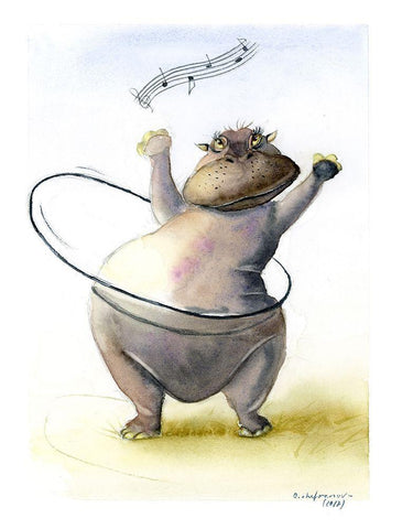 Hippo White Modern Wood Framed Art Print with Double Matting by Shefranov, Olga