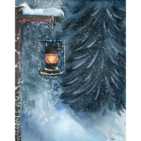 Winter Lantern Black Modern Wood Framed Art Print with Double Matting by Shefranov, Olga