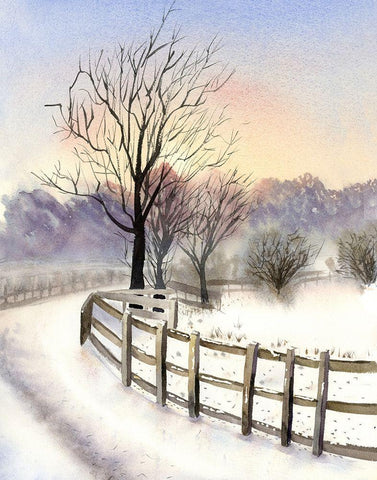 Winter Scene White Modern Wood Framed Art Print with Double Matting by Shefranov, Olga