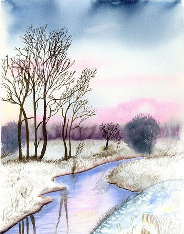 Winter Scene II Black Ornate Wood Framed Art Print with Double Matting by Shefranov, Olga