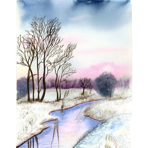 Winter Scene II Black Modern Wood Framed Art Print with Double Matting by Shefranov, Olga