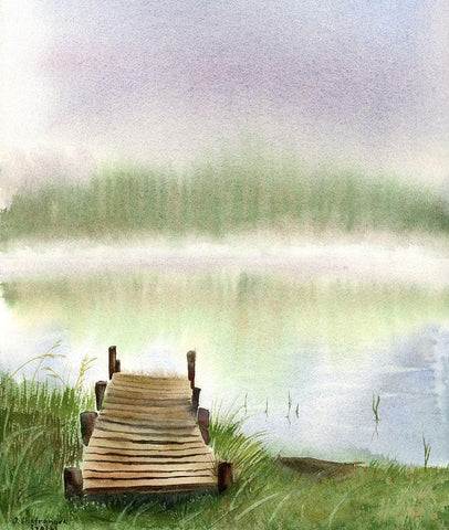 Dock Black Ornate Wood Framed Art Print with Double Matting by Shefranov, Olga