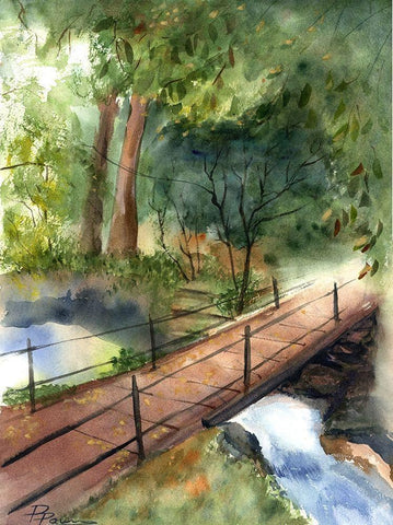 Bridge II White Modern Wood Framed Art Print with Double Matting by Shefranov, Olga