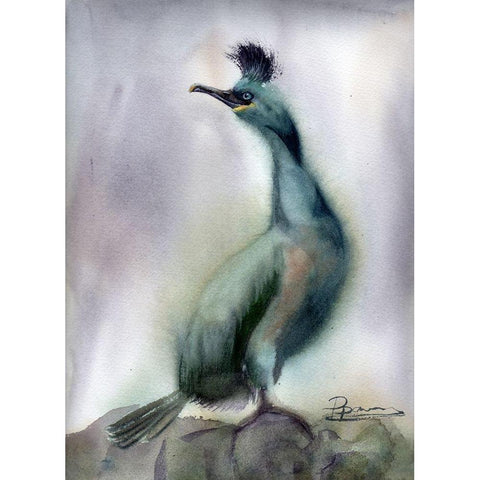 Bird on Rock Black Modern Wood Framed Art Print by Shefranov, Olga