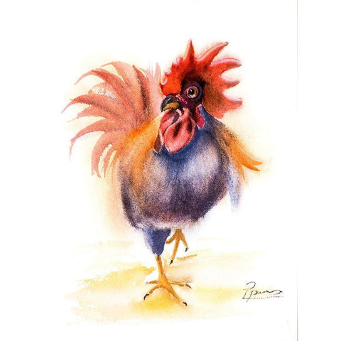 Rooster Gold Ornate Wood Framed Art Print with Double Matting by Shefranov, Olga