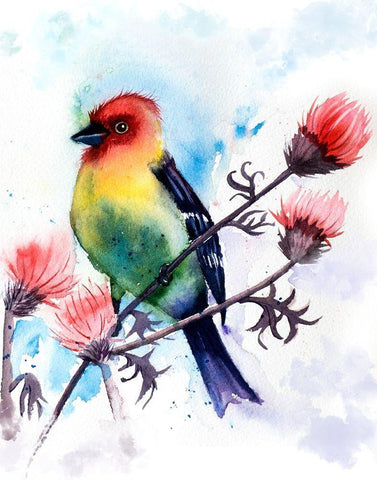 Tropical Bird III White Modern Wood Framed Art Print with Double Matting by Shefranov, Olga