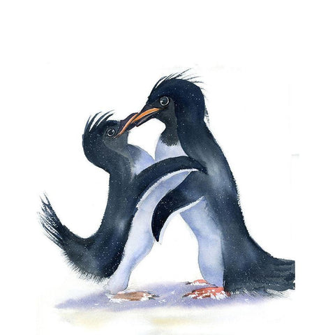 Penguins Black Modern Wood Framed Art Print with Double Matting by Shefranov, Olga