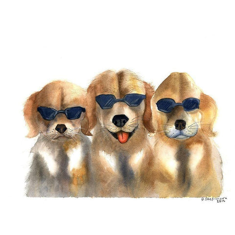 Dogs in Glasses White Modern Wood Framed Art Print by Shefranov, Olga