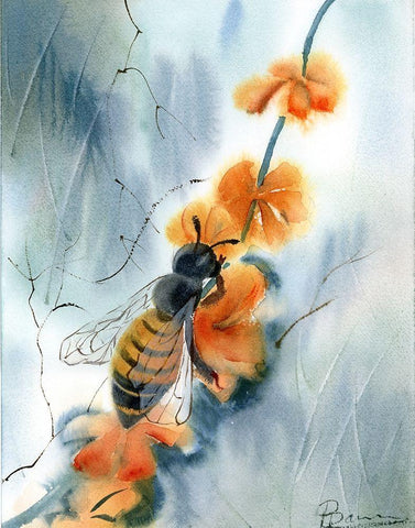 Bee III White Modern Wood Framed Art Print with Double Matting by Shefranov, Olga
