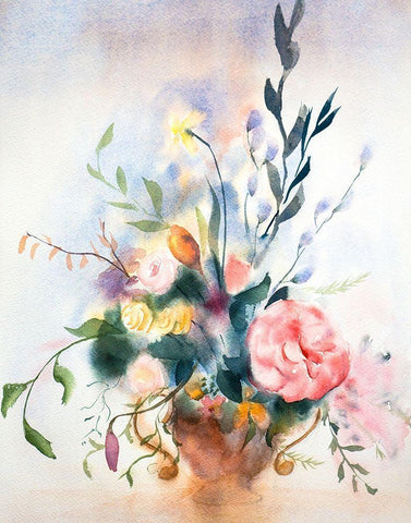 Bouquet III White Modern Wood Framed Art Print with Double Matting by Shefranov, Olga