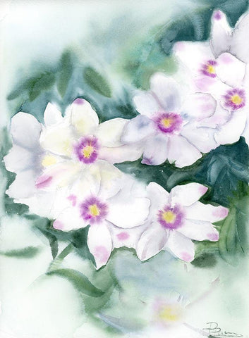 Purple Flowers White Modern Wood Framed Art Print with Double Matting by Shefranov, Olga