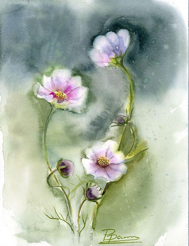Purple Flowers II Black Ornate Wood Framed Art Print with Double Matting by Shefranov, Olga