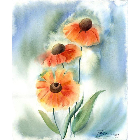 Orange Flowers Gold Ornate Wood Framed Art Print with Double Matting by Shefranov, Olga