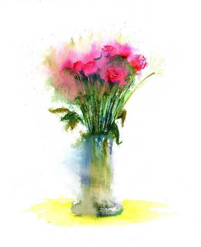 Pink Flowers II White Modern Wood Framed Art Print with Double Matting by Shefranov, Olga