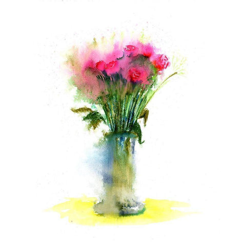Pink Flowers II Black Modern Wood Framed Art Print with Double Matting by Shefranov, Olga