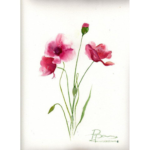 Maroon Flowers Black Modern Wood Framed Art Print by Shefranov, Olga