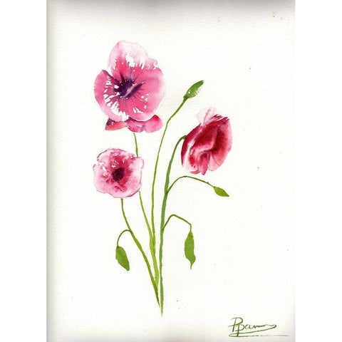 Maroon Flowers II Gold Ornate Wood Framed Art Print with Double Matting by Shefranov, Olga