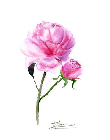 Pink Flowers V Black Ornate Wood Framed Art Print with Double Matting by Shefranov, Olga