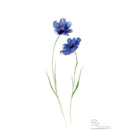 Blue Flowers II White Modern Wood Framed Art Print by Shefranov, Olga