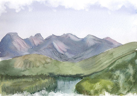 Mountain Scape White Modern Wood Framed Art Print with Double Matting by Shefranov, Olga