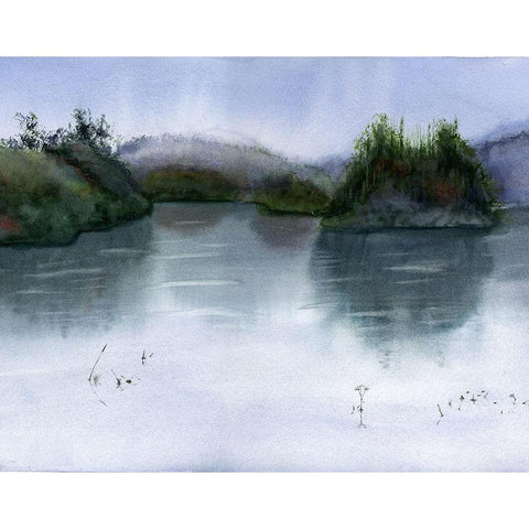 Lake Scape Gold Ornate Wood Framed Art Print with Double Matting by Shefranov, Olga