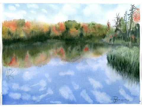 Lake Scape II White Modern Wood Framed Art Print with Double Matting by Shefranov, Olga