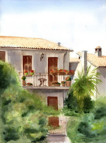 Veranda White Modern Wood Framed Art Print with Double Matting by Shefranov, Olga