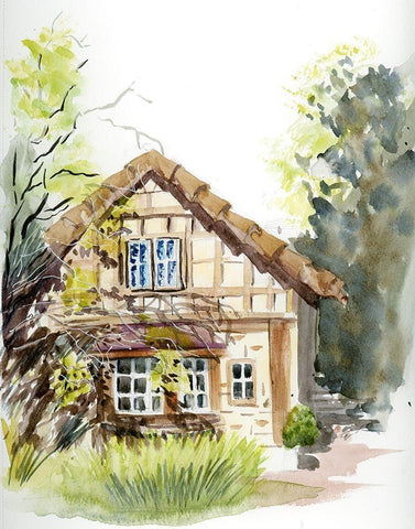 Cottage White Modern Wood Framed Art Print with Double Matting by Shefranov, Olga