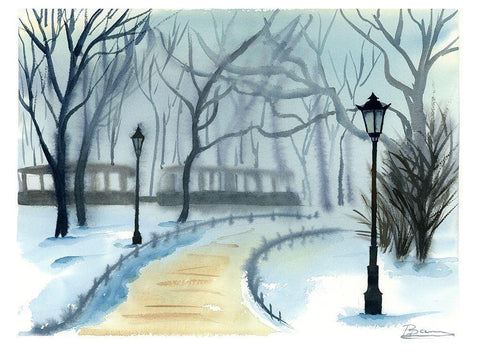 Winterscape White Modern Wood Framed Art Print with Double Matting by Shefranov, Olga