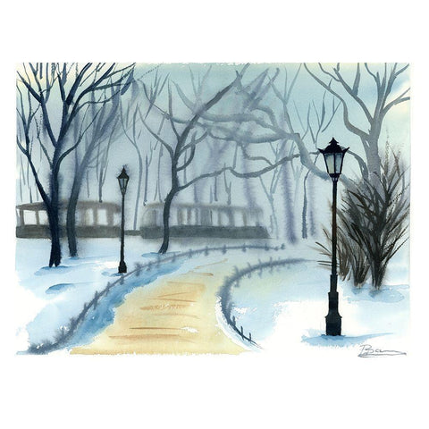 Winterscape Black Modern Wood Framed Art Print with Double Matting by Shefranov, Olga