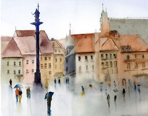 Cityscape White Modern Wood Framed Art Print with Double Matting by Shefranov, Olga