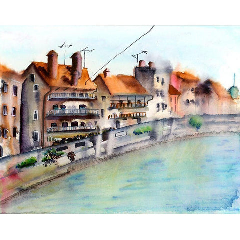 Waterfront Black Modern Wood Framed Art Print with Double Matting by Shefranov, Olga