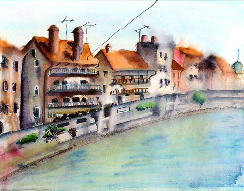 Waterfront White Modern Wood Framed Art Print with Double Matting by Shefranov, Olga