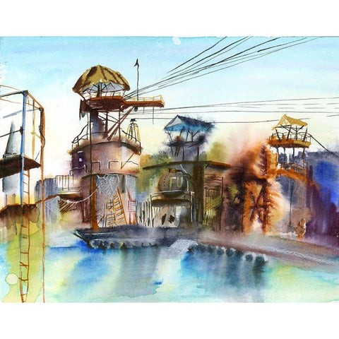 Waterfront II Black Modern Wood Framed Art Print with Double Matting by Shefranov, Olga