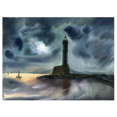 Lighthouse Black Modern Wood Framed Art Print with Double Matting by Shefranov, Olga