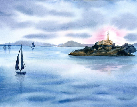 Sailboats Black Ornate Wood Framed Art Print with Double Matting by Shefranov, Olga