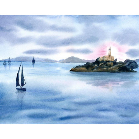 Sailboats White Modern Wood Framed Art Print by Shefranov, Olga