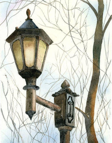 Lamppost I Black Ornate Wood Framed Art Print with Double Matting by Shefranov, Olga