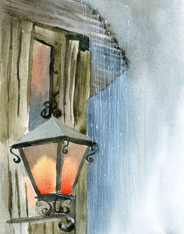 Lamppost II Black Ornate Wood Framed Art Print with Double Matting by Shefranov, Olga