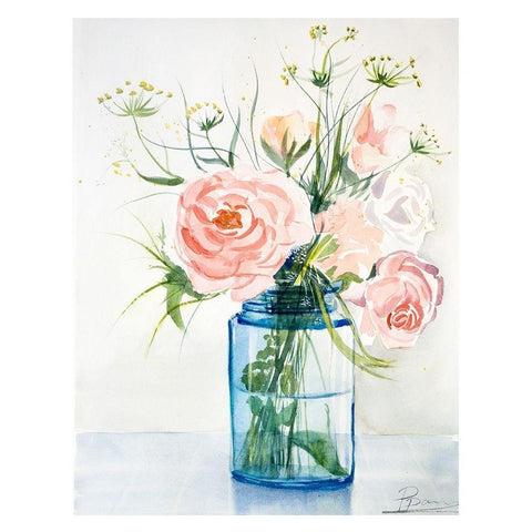 Pink Roses White Modern Wood Framed Art Print by Shefranov, Olga