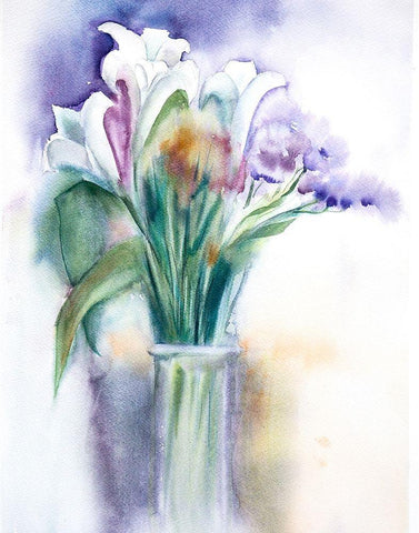 Purple Still Life White Modern Wood Framed Art Print with Double Matting by Shefranov, Olga