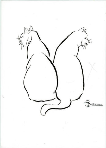 Cat Outlines Black Ornate Wood Framed Art Print with Double Matting by Shefranov, Olga