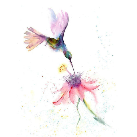 Pink Flower Hummingbird Gold Ornate Wood Framed Art Print with Double Matting by Shefranov, Olga