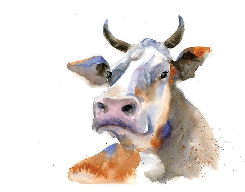 Cow I White Modern Wood Framed Art Print with Double Matting by Shefranov, Olga