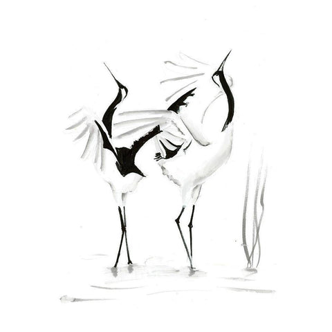 Dancing Bird Pair Gold Ornate Wood Framed Art Print with Double Matting by Shefranov, Olga