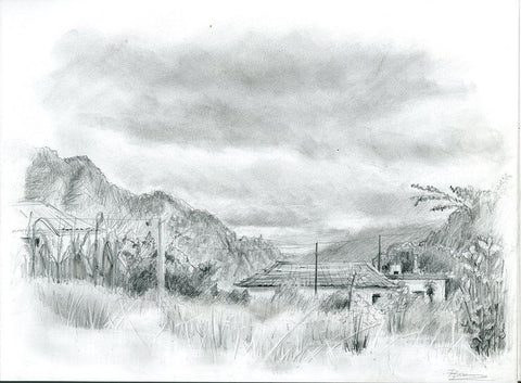 Black and White Landscape White Modern Wood Framed Art Print with Double Matting by Shefranov, Olga